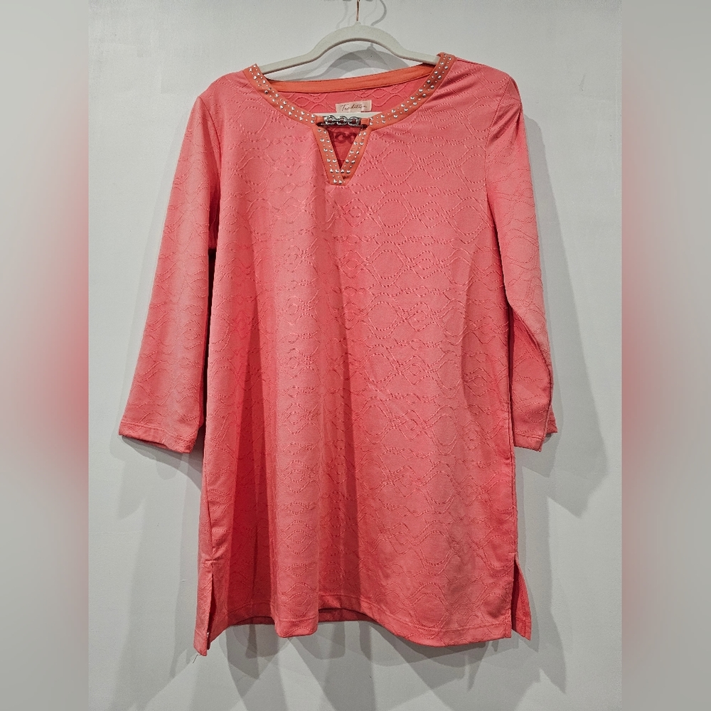 Coral Studded Tunic Top Tradition Size M 10-12